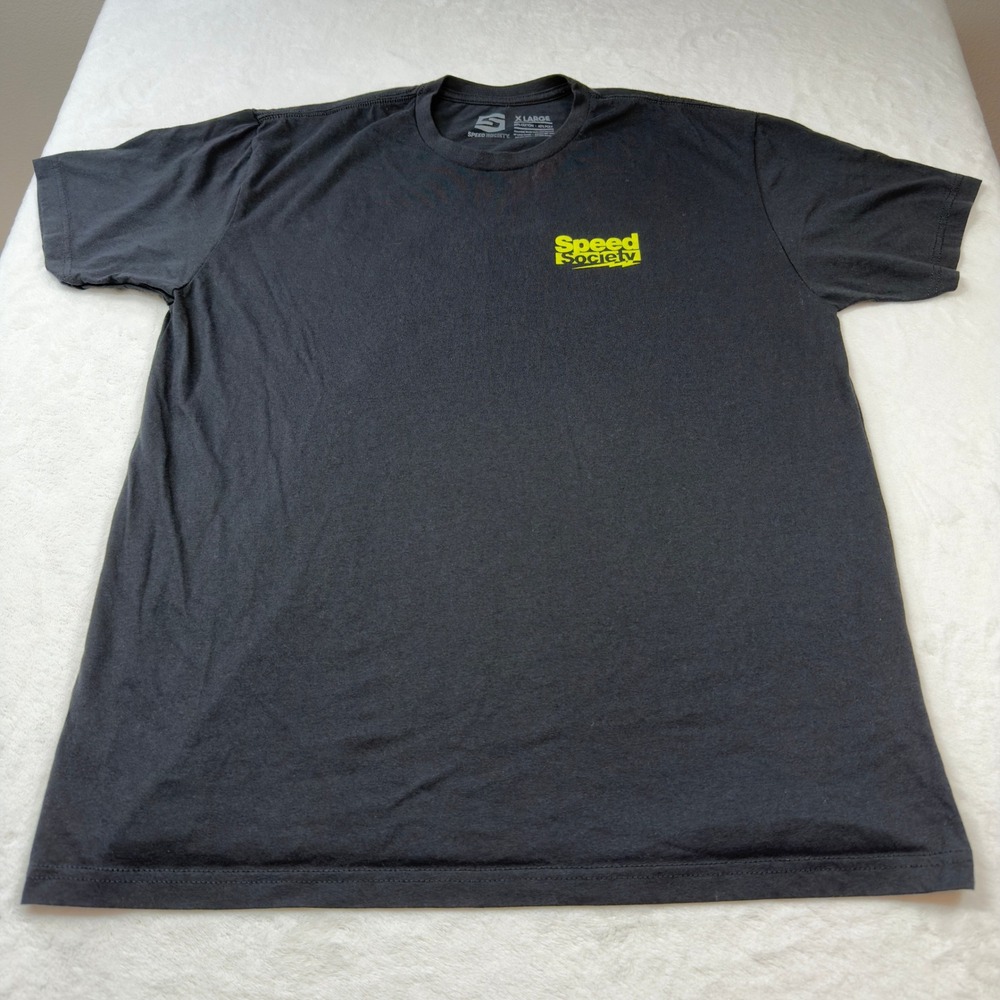 Speed Society Graphic T-Shirt Mens XL Black Good Neon Yellow Logo Racing Tee